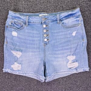 Judy Blue Shorts Womens XL Light Wash Distressed High Rise Button Fly Denim Boho